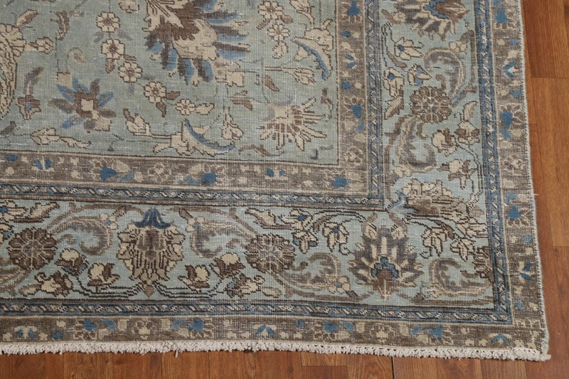 Handmade Sage Green Floral Tebriz Area Rug 7x11 Vintage Over-Dyed Room Size Rug gallery