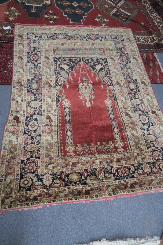 Fine Antique Hand Knotted Silk Turkish Prayer Mihrab Oriental Rug 4'3 x 5' gallery
