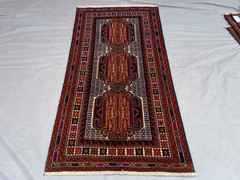 2’9×5’1 ft Vintage Afghan Baluchi HandKnotted Wool Brown Navy Medallion Area Rug