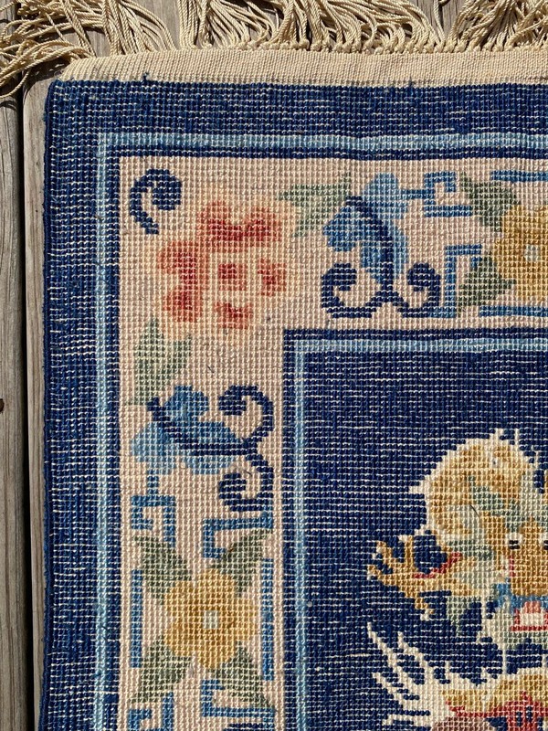 Vintage PINE & CRANE Chinese Dragon Shanghai Silk Rug. Hand Woven w Tags gallery