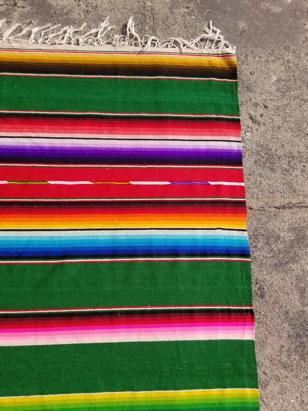 Vintage Handmade Mexican Saltillo Serape Wool Multicolor Kilim 7.6x4.9 ft gallery