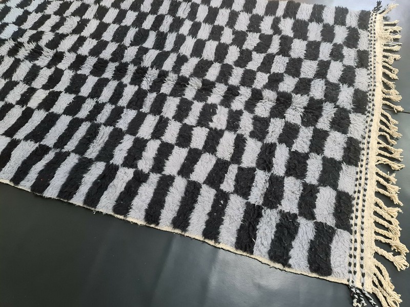 Handmade Moroccan Beni Ourain Rug 5'5"x8'1" Checkered Black Gray Berber Carpet gallery