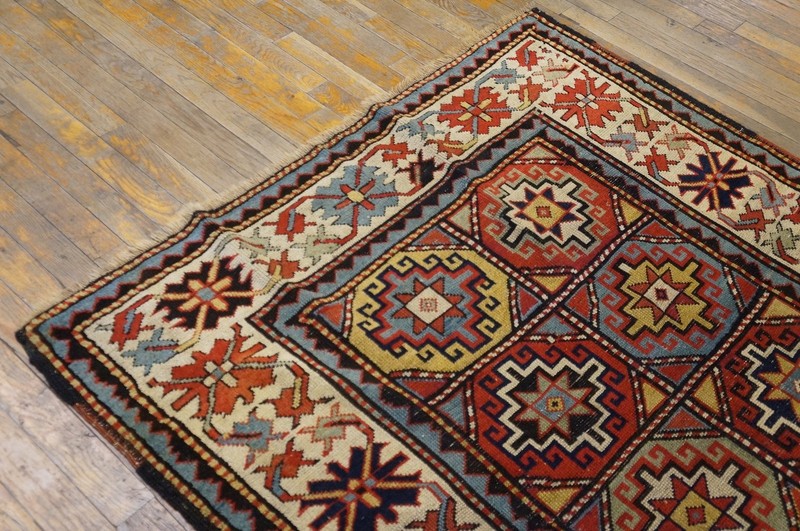 4'x8' Exciting Bold Tribal Geometric Grid Pattern Antique Caucasian Moghan Rug gallery