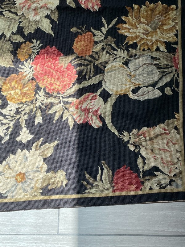 48" x 72" Handmade Needlepoint Rug Black Floral Pattern 4' x 6' Aubusson Style gallery