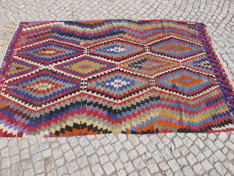 Turkish Kilim 65x105 Handwoven Diamond Kilim Rug 166x268cm Vintage Natural Wool gallery