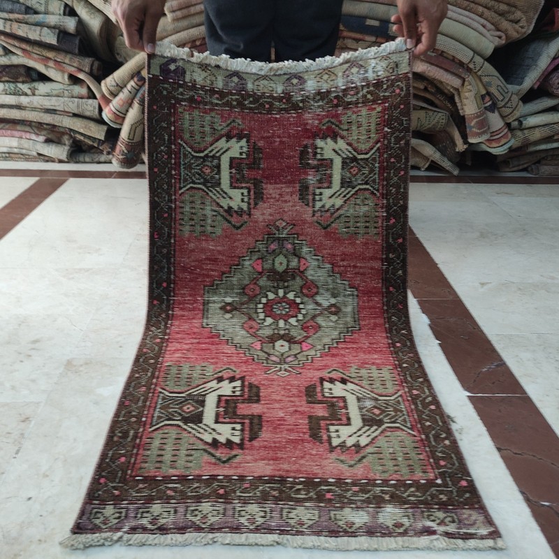 2x3 Turkish Vintage Small Rug Handmade 49 x 91 cm Bath Mat 1.61 x 2.99 ft gallery