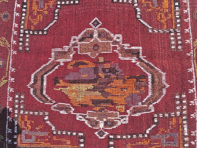1950s Small Vintage Embroidery-Kilim, Anatolian HandWoven Art, Wall Decor Kilim gallery