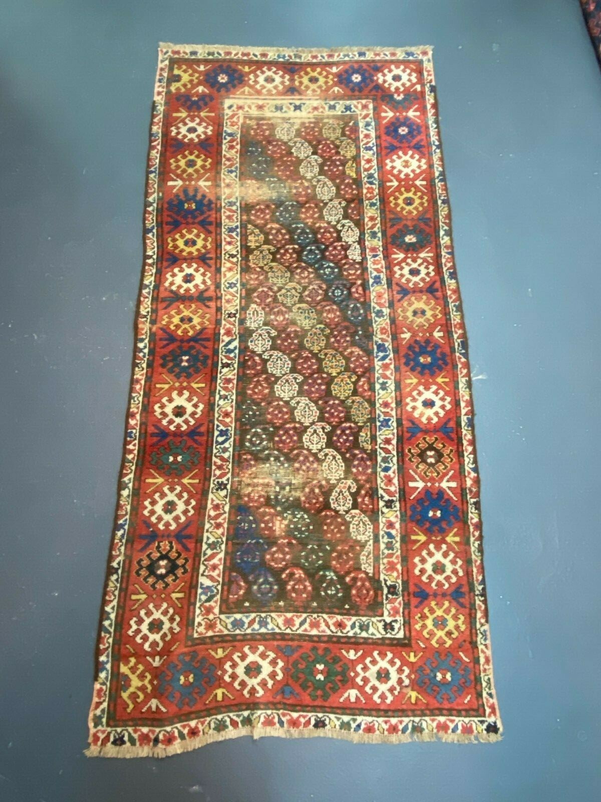Antique Oriental Genje Carpet - Handwoven Caucasian Village Rug 3'4"x7'5" gallery