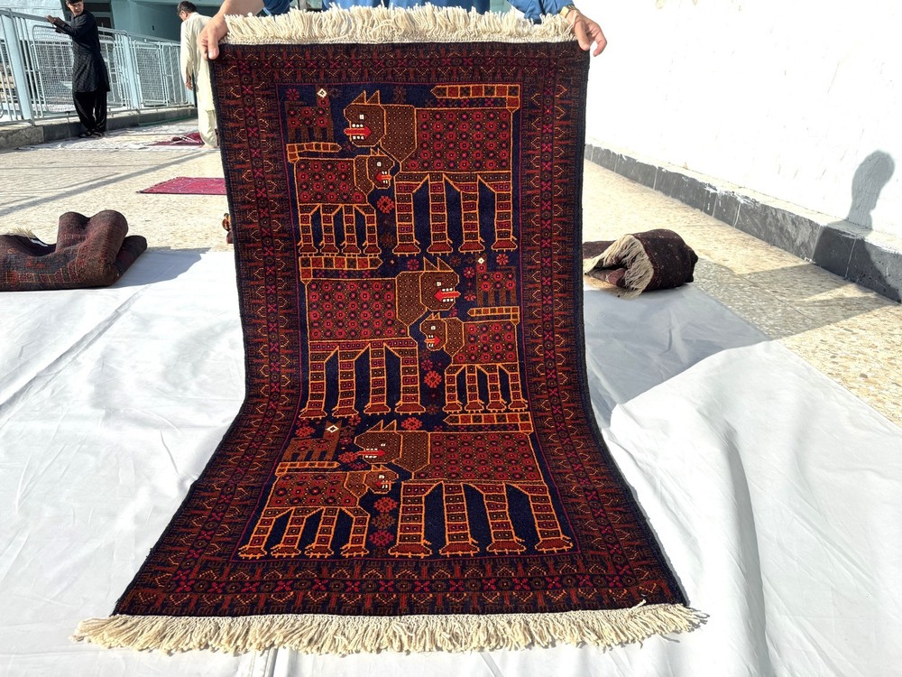 Antique Afghan Hand Knotted 3x5 Ft Wool Rug Traditional Turkmen Pictorial Carpet