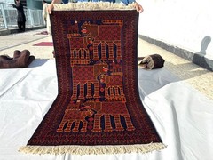 Antique Afghan Hand Knotted 3×5 Ft Wool Rug Traditional Turkmen Pictorial Carpet