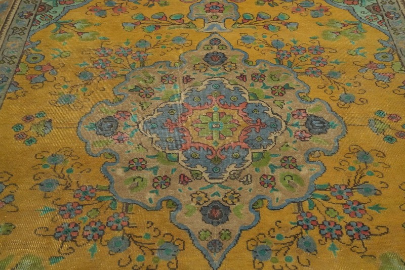 Traditional Wool Hand-knotted Room Size Rug Gold Over-Dyed Vintage Carpet 7x10 gallery