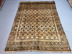 5’10×7’4 ft Turkoman Bokhara All-Over Gul Grid Handknotted Wool Vintage Rug
