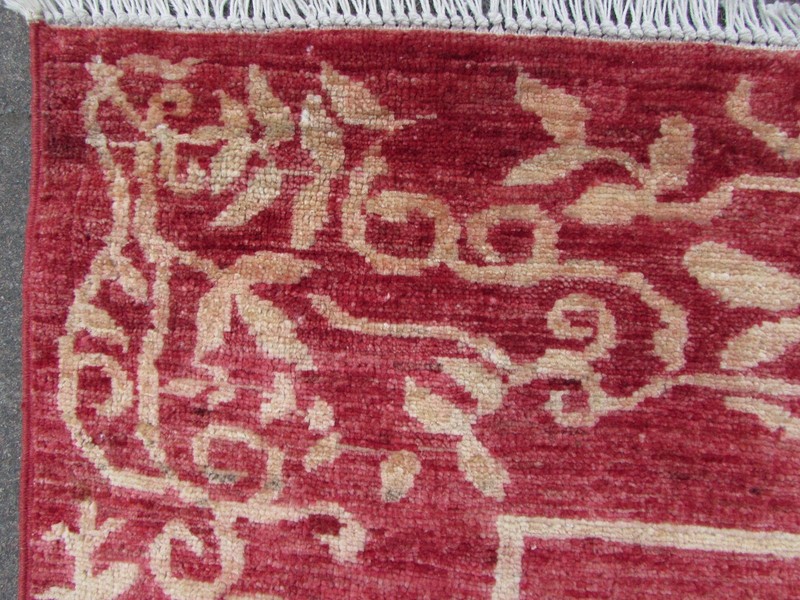 Traditional Hand Made Afghan Contemporary Gabbeh Wool Red Gold Rug 183x119cm gallery