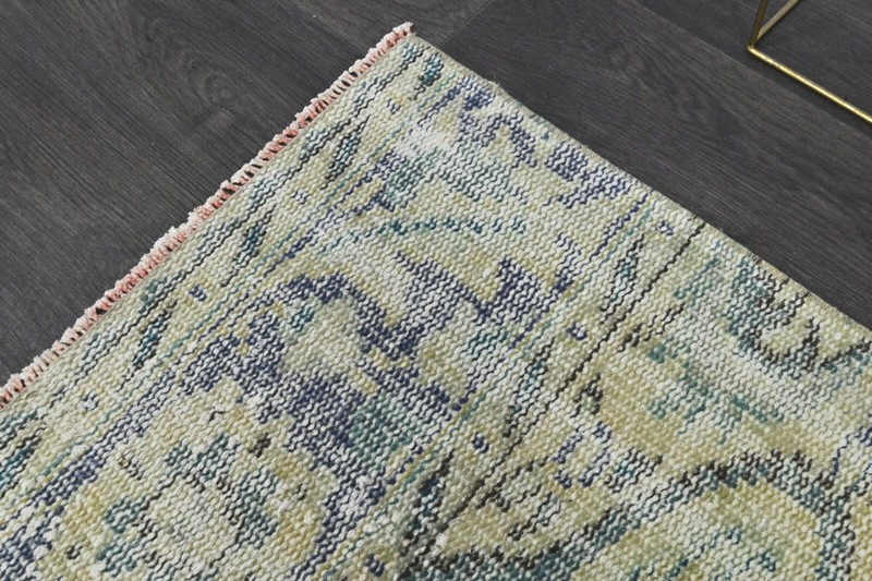 Vintage Turkish Runner Rug 2x10ft YELLOW Handmade Anatolian Oushak Hallway Wool gallery
