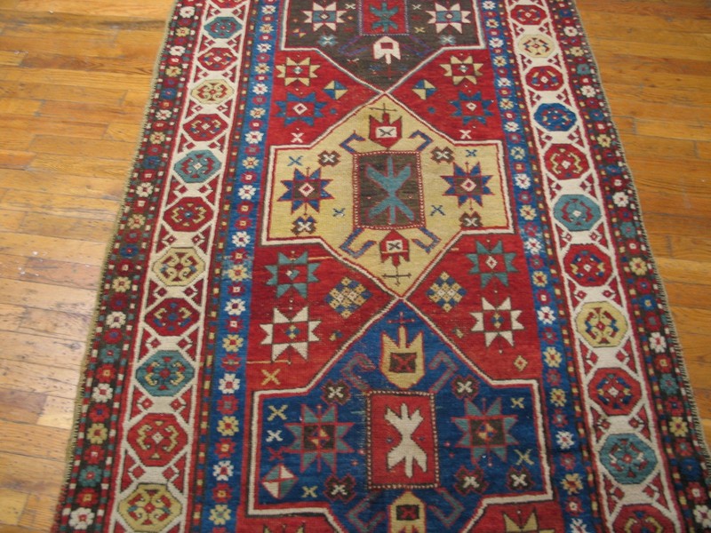 3'x11' Antique Late 19th Century Tribal Geometric Caucasian Red Hallway Runner gallery