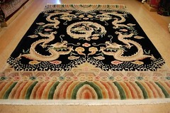 c1960s MINT ART DECO DRAGON DESIGN CHINESE RUG 8’6″ x 11’7″ RARE BLACK FIELD