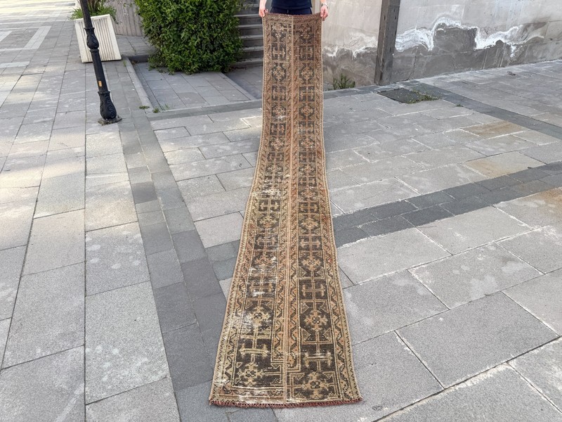 Vintage Turkish Oushak Runner Rug 1.9x12 ft Earth Tone Hallway Rug gallery
