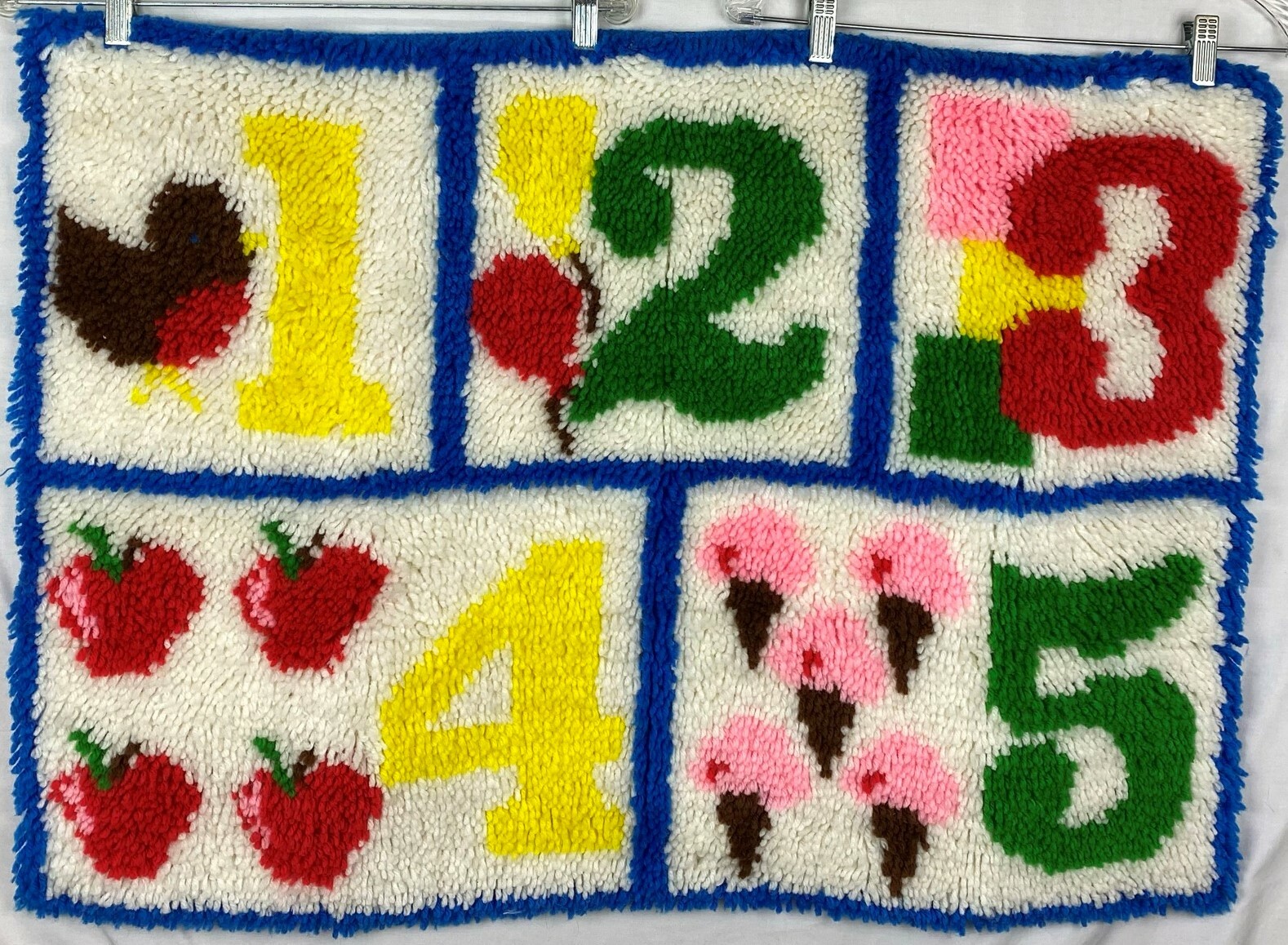 Childs Room Hand Crafted Yarn Loop Latch Hook Rug or Wall Hanging Vintage #21E gallery