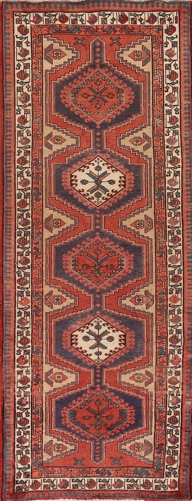 Handmade Wool Rust Red Runner Rug 4x10 Vintage Tribal Traditional Hallway Carpet