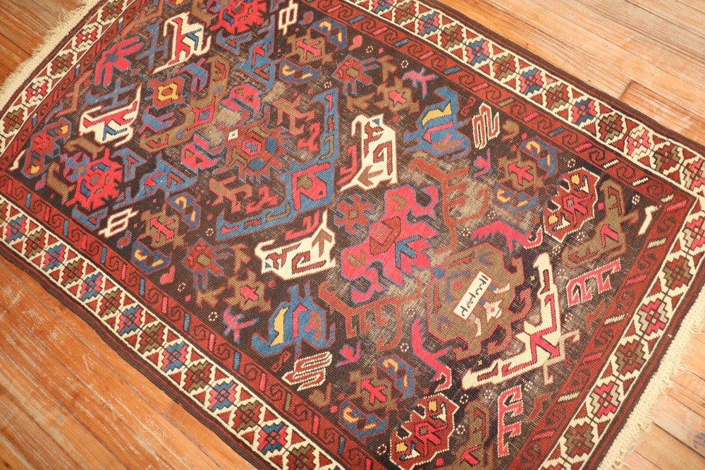 Antique Dated Caucasian Bidjov Kuba Worn Rug Size 3'3''x5'
