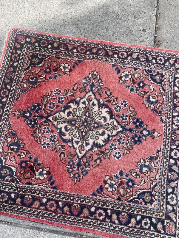 Vintage Lilihan Rug 3x3 Hand-Knotted Wool Floral Square Accent, Coral Pink Beige gallery