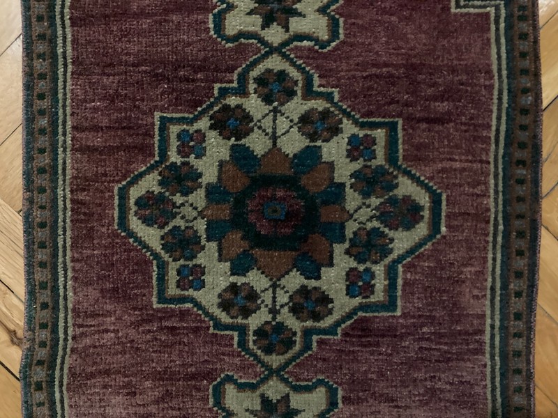 Anatolian Handmade Turkish Boho Rug 1.4x3.2 ft Vintage Purple Blue Tribal Carpet gallery