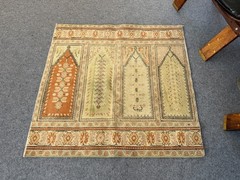 Small Turkish Round Rug | Vintage Hand-Knotted Geometric Accent Wool Rug 3×3 ft