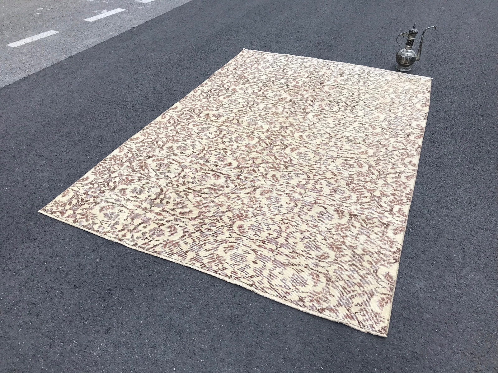 5.8x8.9 Large Vintage Beige Turkish Oushak Wool Rug gallery
