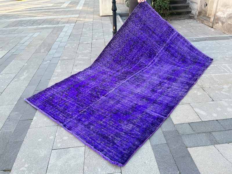 Vintage Turkish Overdyed Rug 5.2x8.5 ft Purple Handmade Wool Large Area Rug gallery