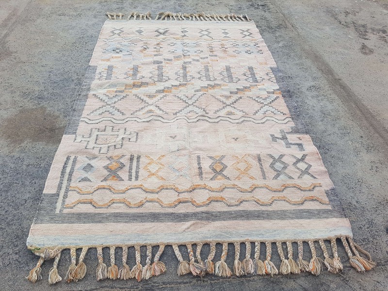Distressed Vintage Handmade Geometric Pink Kilim Floor Rug Carpet 245x151cm gallery