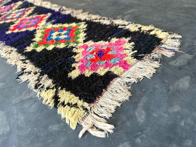 Handmade Moroccan Boucharouite Runner Rug 1'3"x9'3" Vintage Berber Tribal Carpet gallery