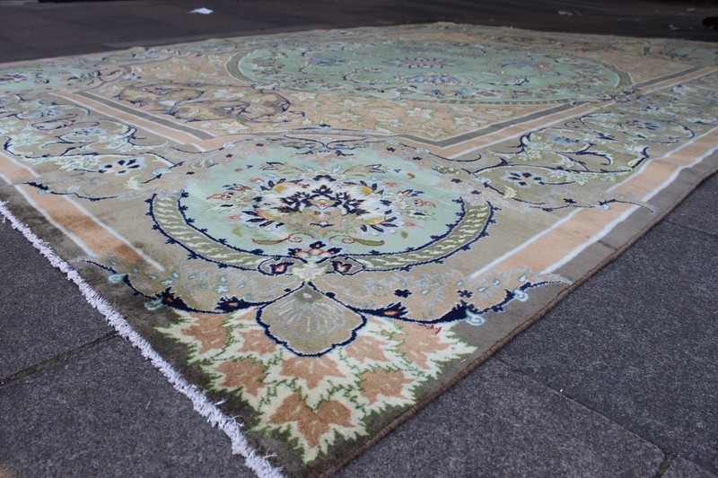 Vintage Hand Made Traditional Oriental Wool Green Brown Large Carpet 407x293cm gallery