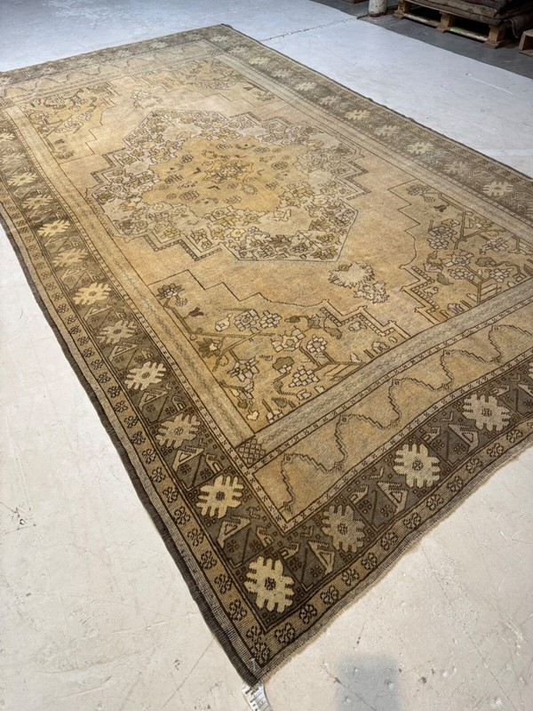 Oriental Hand-Knotted Wool Area Rug Turkish Oushak Ivory/Beige/Brown 7' x 12'9" gallery