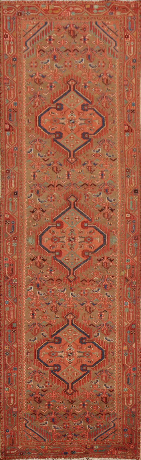 Geometric Brown/ Orange Traditional Narrow/ 10 ft Runner Handmade Rug 3x10 gallery
