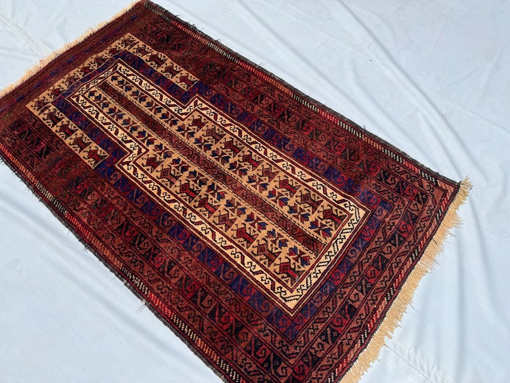 3x5 Ft Hand Knotted Afghan Baluchi Area Rug Antique Geometric Oriental Carpet
