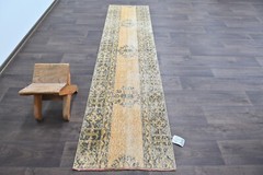 Vintage Turkish Runner Rug 2x8ft Wool Anatolian Handmade Hallway Oushak ORANGE