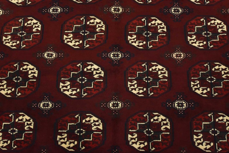 Vintage Bokhara Rug 7’7” x 12’5” Red Wool Tribal Hand-Knotted Oriental Carpet gallery