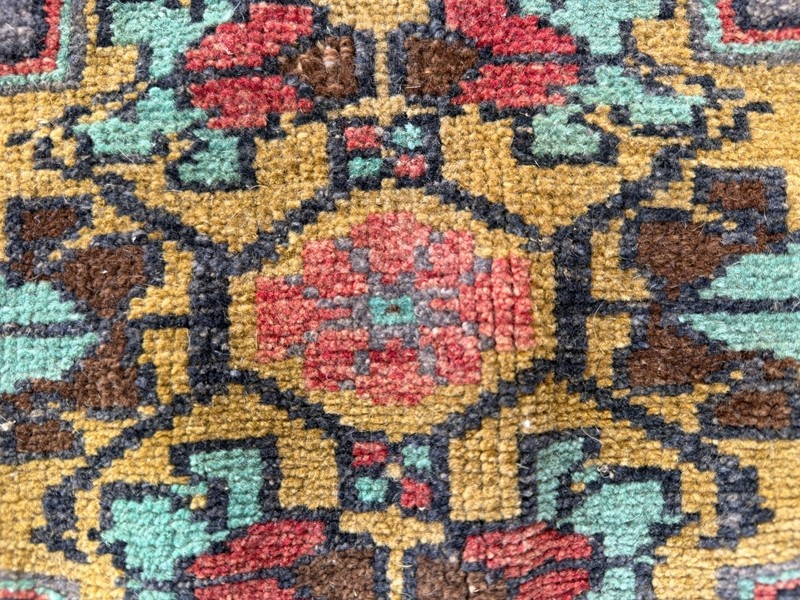 Vintage Oushak Bohemian Rug Handmade Turkish Anatolian Wool Small Accent Rug 1x1 gallery