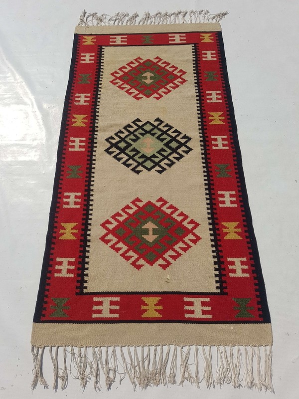 Fine Vintage Traditional Hand Made Oriental Wool Red Kilim Rug 159x79cm gallery