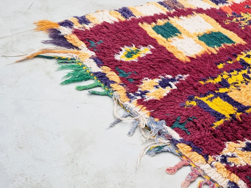 Moroccan Handmade Vintage Rug 2'6x7' Berber Geometric Red & Yellow Cotton Rug gallery