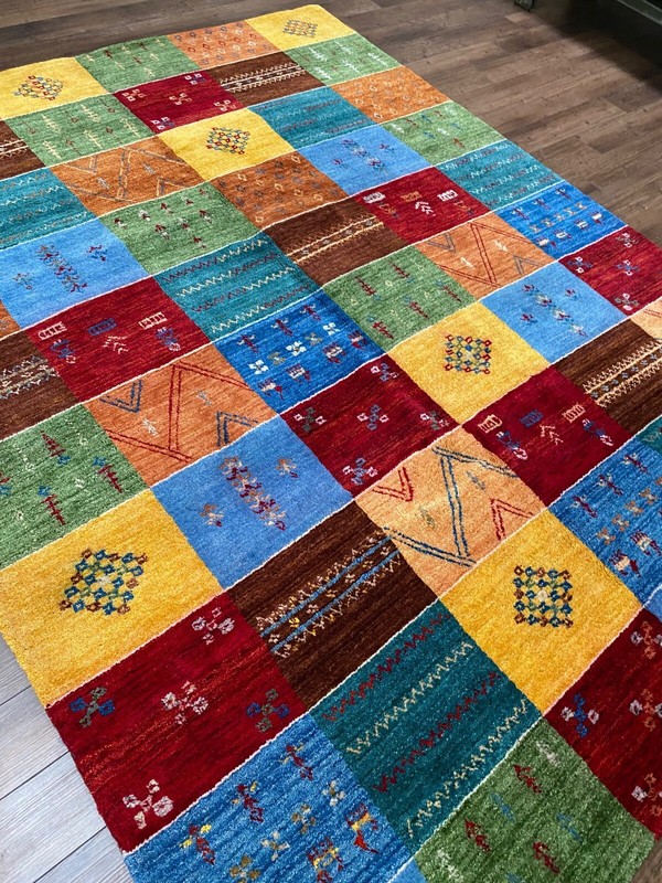 Handmade Nepalese Tibetan Area Rug, Quiltlike Checkerboard, Bright Colors 7'x9' gallery