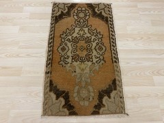 Antique Turkish Rug 1.6×2.8 ft Vintage Camel Olive Oushak Small Carpet Boho Mat