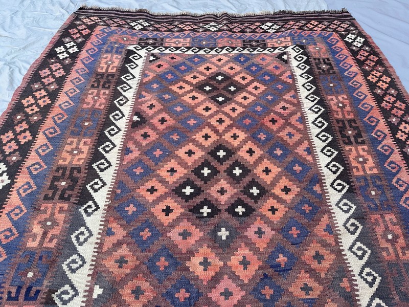 Dusty Pink Navy Faded Kilim Rug 5'1x8' Handmade Afghan Tribal Boho Flatweave gallery