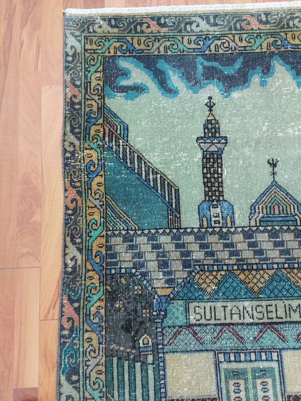 4x6 Antique Turkish Faded Carpet Rug Blue Green Natural Wool Rug Beige Rug gallery
