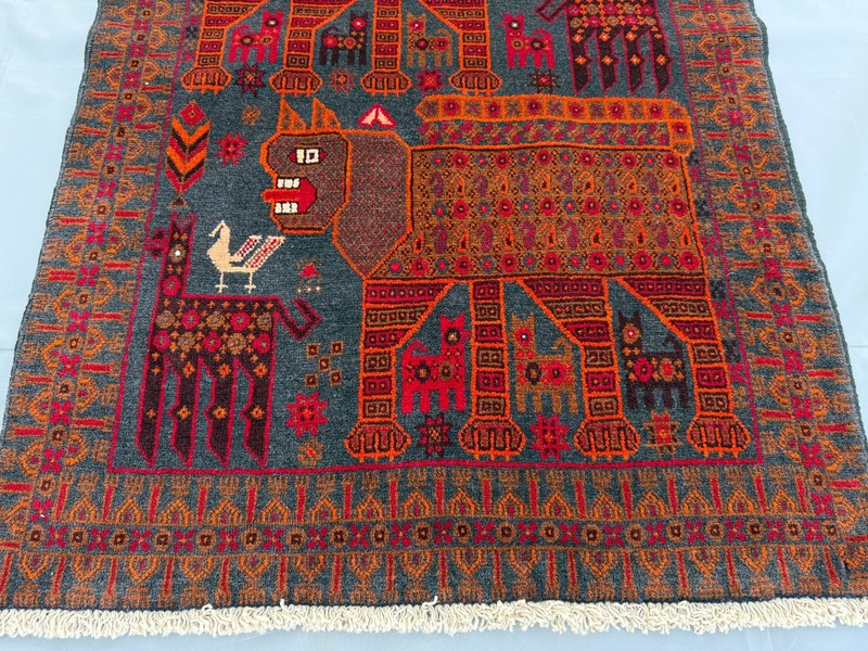 Blue Afghan Pictorial Animal Rug 3x5 Handmade Antique Persian Style Tribal Rug gallery