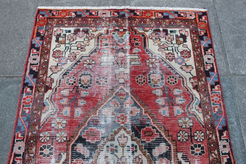 Vintage Worn Hand Made Traditional Oriental Wool Red Large Rug 192x115cm gallery