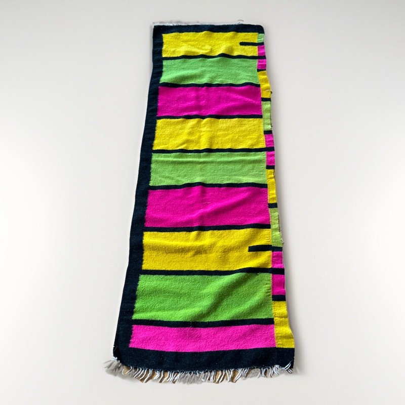 Vintage Handmade Oriental Mexican Serape Saltillo Wool Multicolor Kilim 70x25 In gallery