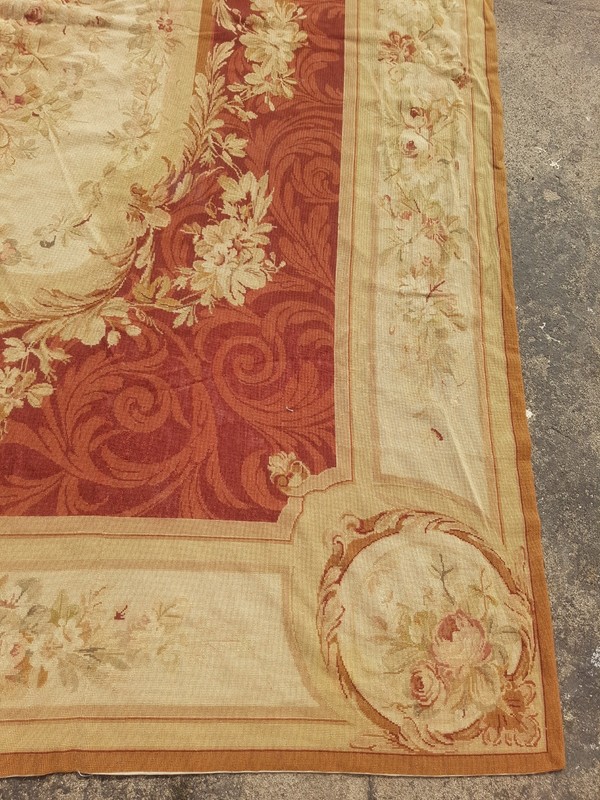 Vintage Handmade French Aubusson Style Floral Wool Needlepoint Rug 292x234 cm gallery
