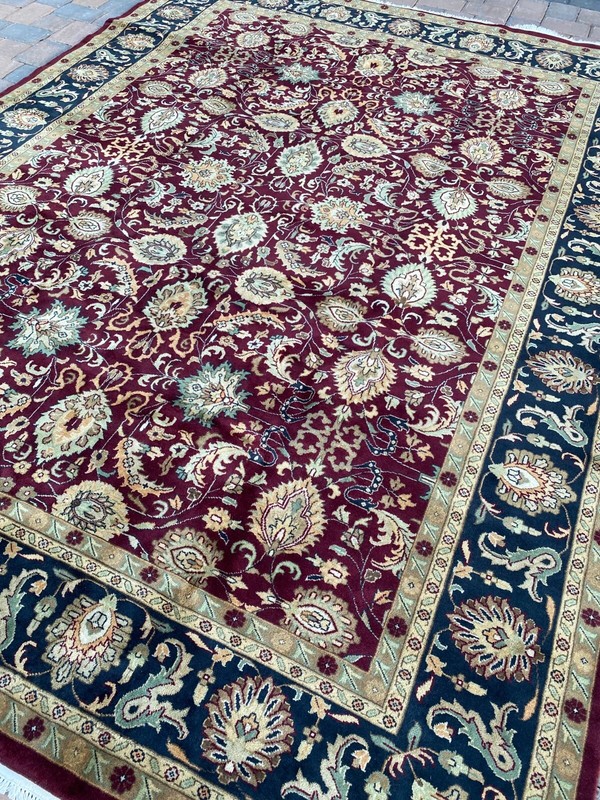 Stunning New Fine Floral Oriental Rug Handmade in India, Magenta and Teal, 9x12 gallery