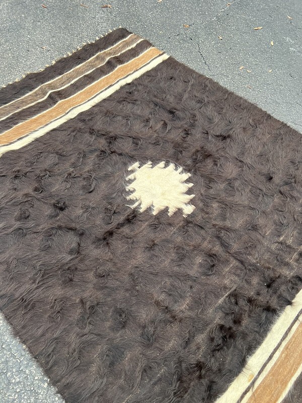 1900s ANTIQUE TURKISH ANATOLIAN DEVAN GOAT HAIR COVER RUG BROWN MOHAIR 4x6’ gallery